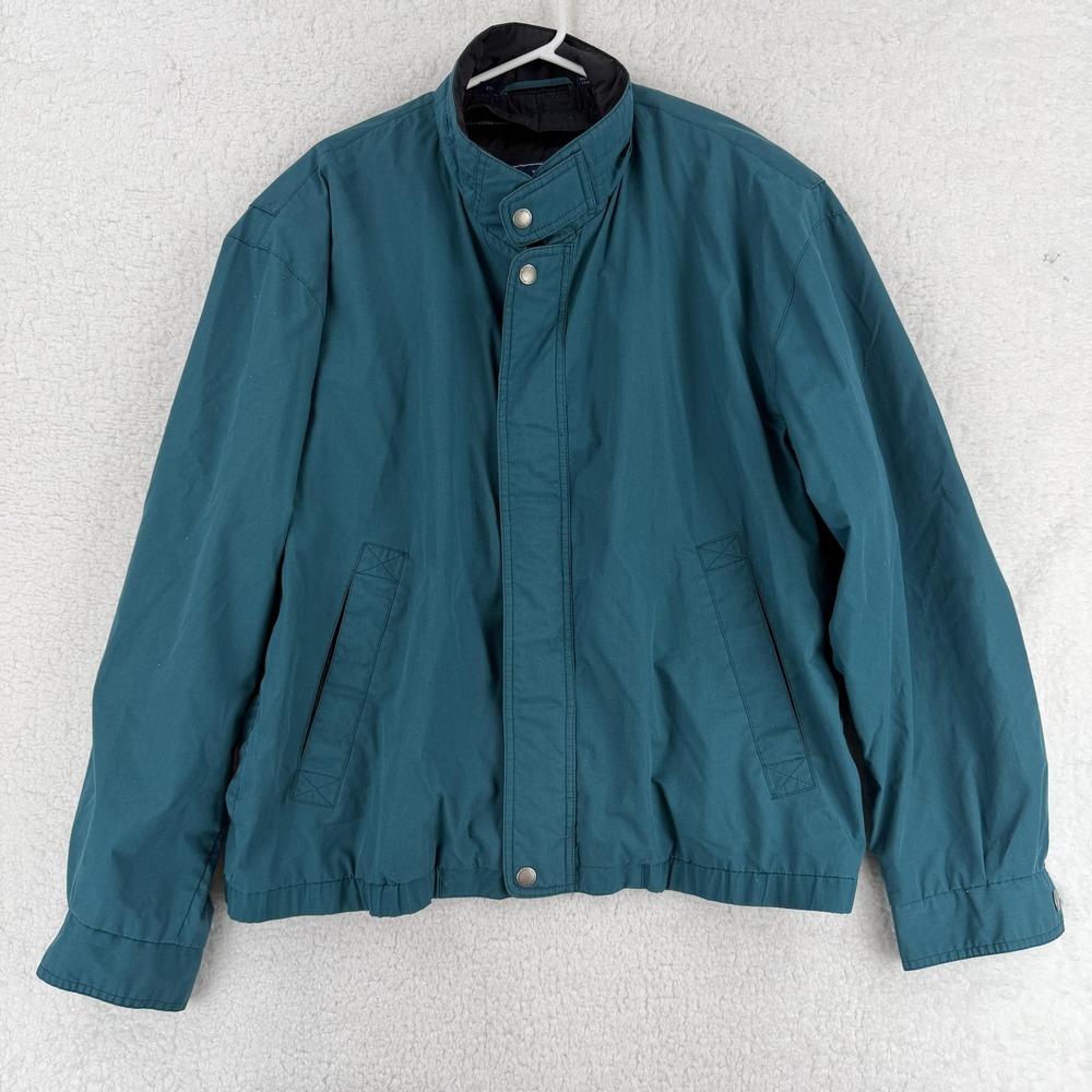VINTAGE Members Only Jacket Mens XL Green Stand Collar Full Zip Bomber Insulated